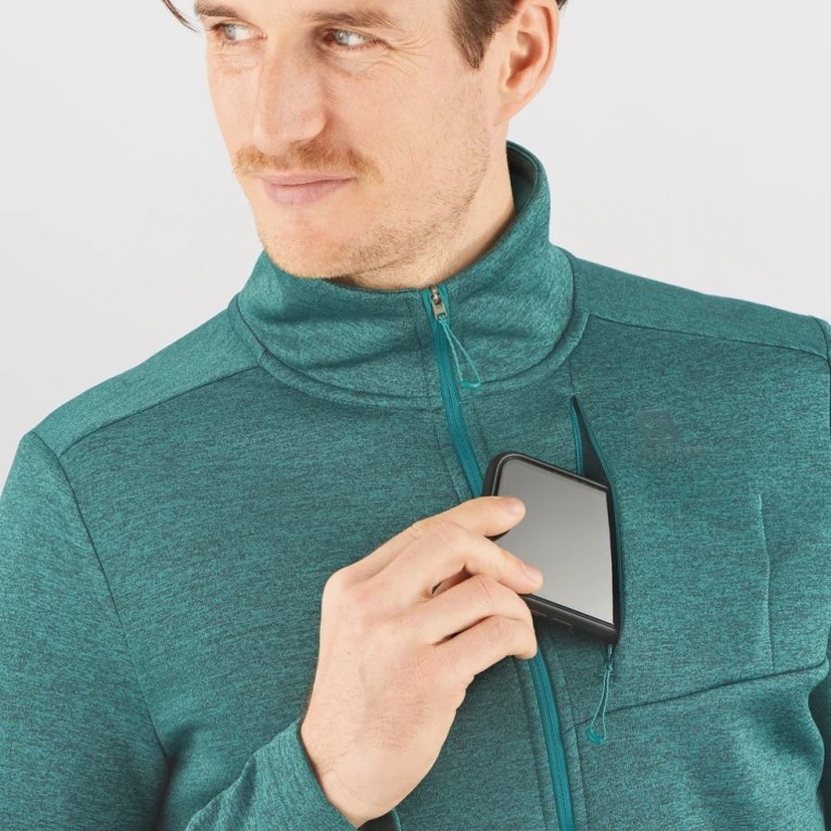 Turquoise Salomon Essential Lightwarm Heather Full Zip Men's Jackets | IE DM7604